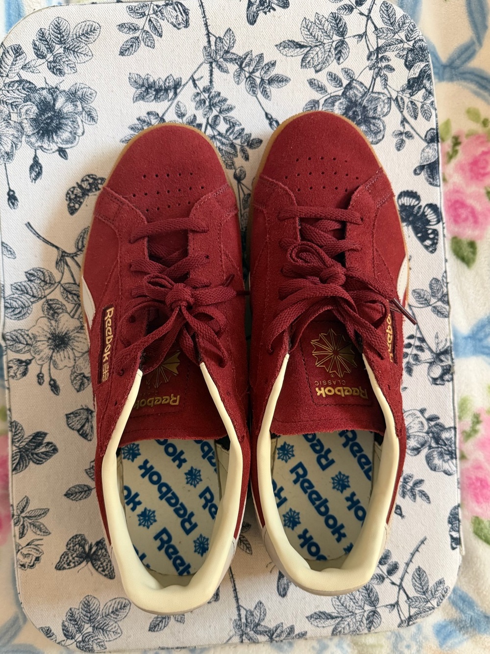 Reebok Suede Sneakers - Burgundy and Cream with Blue Accents